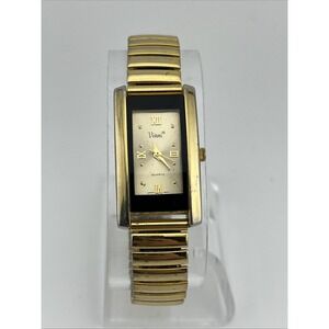 Vivani Tank Watch Women 21mm Case Gold Stretch Band- New Battery